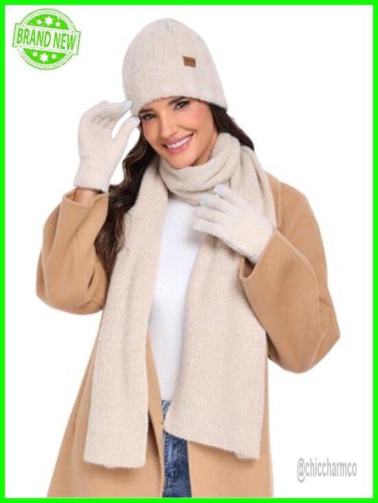 Winter Beanie Hat Scarf Gloves Set Touchscreen Knit Unisex Warm Set main image 4